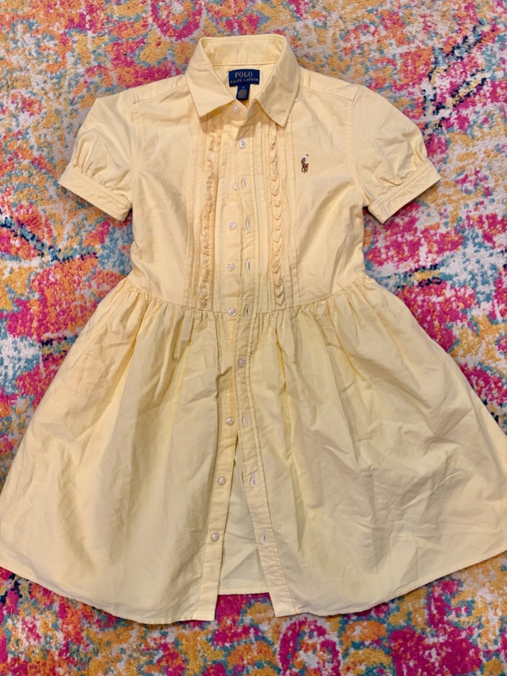 Polo by Ralph Lauren Pale Yellow Button-Front Girls' Dress Size 8